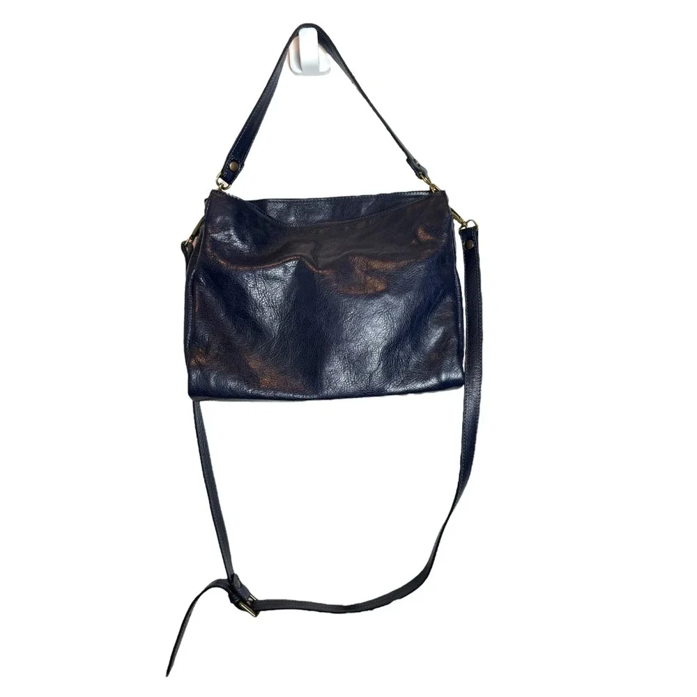 Sundance Leather Hobo Shoulder Bag Navy Blue Made in Italy Convertible Crossbody